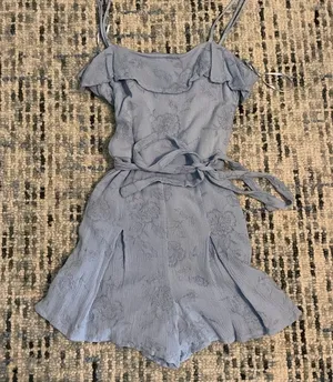Francesca’s embroidered lace layered romper with belt thumbnail 1