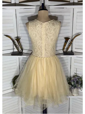 Dancing Queen cream floral sheer mesh dress beaded fairy princess homecoming M thumbnail 2