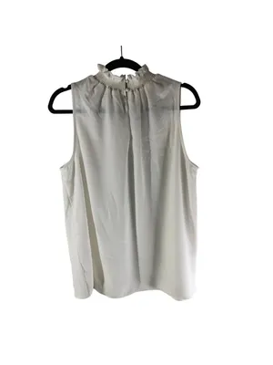 Pearl By Lela Rose White Sleeveless Blouse With Ruffle Neckline Size Large FLAW thumbnail 3