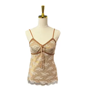 Vintage George Lace Mesh Camisole Nude Sheer Floral Lace Y2K Fairy Grunge S 4/6 thumbnail 2