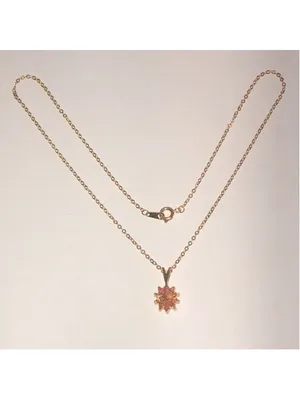 Gold Tone Vintage Red Rhinestone Dainty Pendant Necklace thumbnail 5