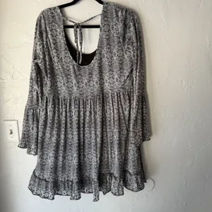 Sea Gypsies Dress Womens Medium Long Sleeve Boho Mini Ruffle Hem‎ Tie Back thumbnail 4