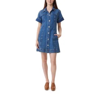Habitual Blue Denim Mini Shirt Dress‎ Short Sleeve Button Front XL thumbnail 2