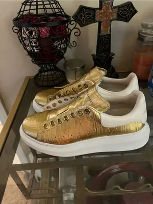 Alexander McQueen Gold Metallic Platform Sneakers with White Heel size 38 thumbnail 4