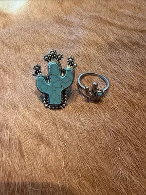 Southwestern Boho Jewelry Set: Turquoise Necklaces, Cactus Rings,coral bracelet thumbnail 3