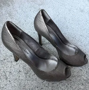 Anne Klein Metallic Bronze Peep-Toe Heels thumbnail 1