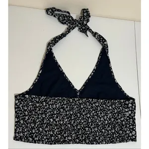 NWT L American Eagle Floral Halter Crop Top Smocked Preppy Coastal Vacation $25 thumbnail 7