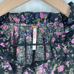 Free People Meant To Be Black Floral Print Full Mutton‎ Sleeve Peasant Blouse M thumbnail 2
