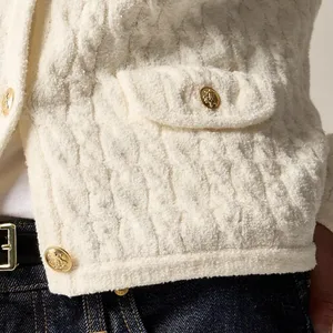 NWT J.CREW Odette Cable-Knit Sweater Lady Jacket Cotton Blend Bouclé Ivory M thumbnail 2