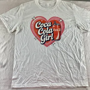 Source Unknown NWOT White Pink Hear "Coca Cola Girl" Graphic Cotton T-Shirt M thumbnail 1