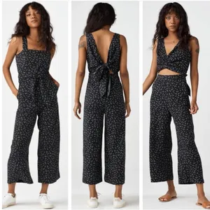 VETTA The Two Piece Apron Jumpsuit Size 18 Black Floral‎ Convertible Organic USA thumbnail 2