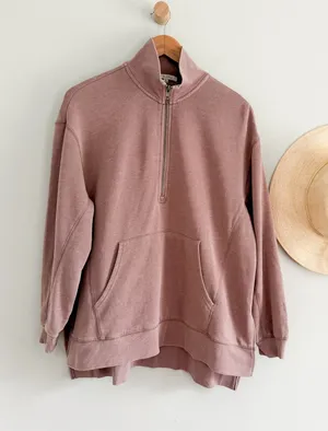 Z Supply | Oversized Half Zip Pullover Sweatshirt Mauve Pink | Sz M thumbnail 1