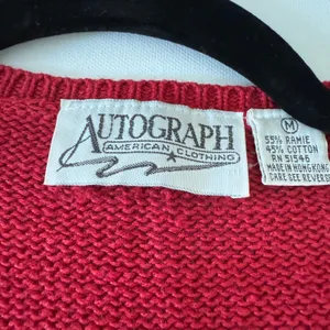 90s Vintage Autograph Red Paisley Embroidered Cardigan sweater | Medium thumbnail 3