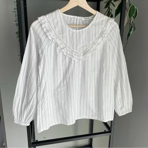 Madewell Ruffle Prairie Top in Pinstripe thumbnail 1