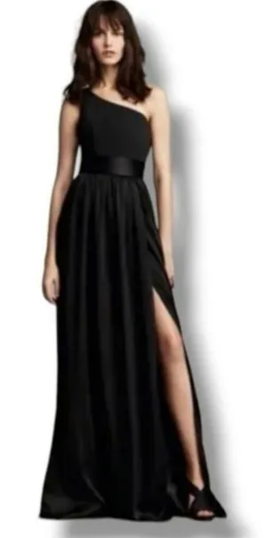 White by Vera Wang Black One-Shoulder Dress W/ Belt‎ Sash Size: 4 thumbnail 1
