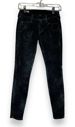 True Religion Casey Jeans Sz 25 Black & Blue Snakeskin Skinny‎ Stretch thumbnail 1