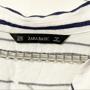 Zara Size XS‎ White Blue Stripe Half Button Quarter Sleeve Thin Knit Top thumbnail 3