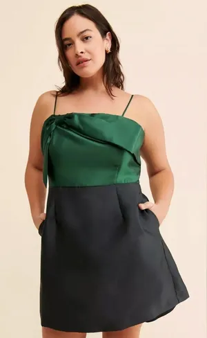 Hutch Serena Bow Emerald Green Black Satin Colorblock Tie Bustier Mini Dress 4 thumbnail 1