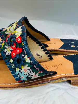 Jack Rogers Jacks Flat Sandal Multicolor Floral Trim leather boho western Indy thumbnail 10