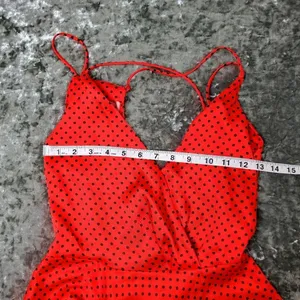 Zara Red Polka Dot Skater Dress‎ Open Back thumbnail 3