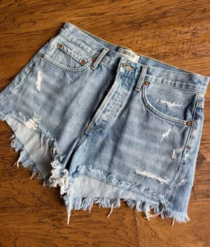 AGOLDE Light Blue Distressed Denim Shorts 26 thumbnail 1