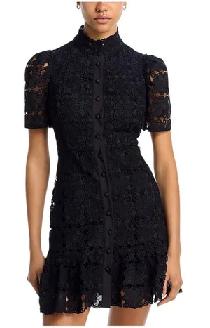 NWT Aqua Womens Floral Lace Mock Neck Mini Dress IDM11073 Black S thumbnail 1