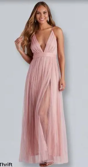 Windsor Elisabeth Pleated Tulle Long Flowy Maxi Dresss in Mauve Size Small thumbnail 1