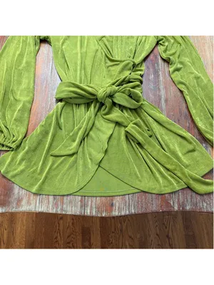 ⁠Princess Polly Olive Chartreuse Slinky Wrap Shirt Dress Collar Long Sleeve US 2 thumbnail 4