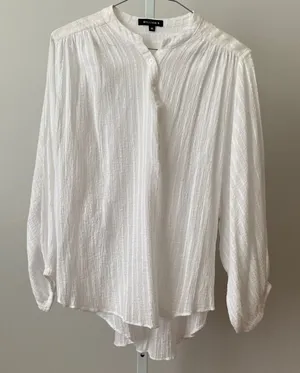 William B Size M White Blouse‎ Preppy Victorian Cotton Henley Coastal Boho thumbnail 1