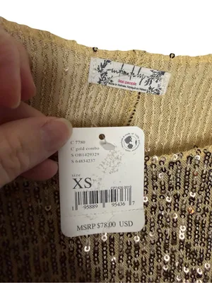 ✨💛‎ Free People Gold Sequin Long Sleeve Party Top XS NWT 💛✨ thumbnail 5