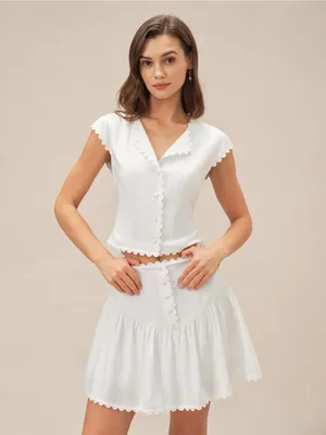 Rihoas White Button Ruched Mini Skirt thumbnail 3