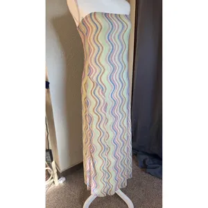 Zara Strapless Mesh Maxi‎ Dress Large Wavy Print Pastel Festival Boho NWT thumbnail 8