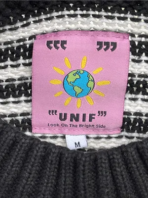 UNIF Logo Striped Oversized Sleeve Crop Sweater Medium Y2K Indie Sleaze thumbnail 7