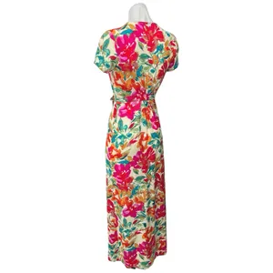 Vici Women's Pink Multicolor Floral Short Sleeve V Neck Maxi Wrap Dress Size S thumbnail 2