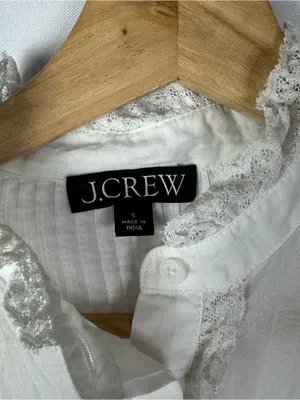J. Crew White Lace Trim Cinch Waist Cotton Voile Long Sleeve Top S thumbnail 5