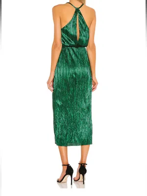 House of Harlow 1960 Farrah Metallic Emerald Green Midi Dress thumbnail 2