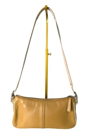 Coach 4447 Hamptons Leather Demi Shoulder Hobo Bag Vintage Brown Cream thumbnail 1
