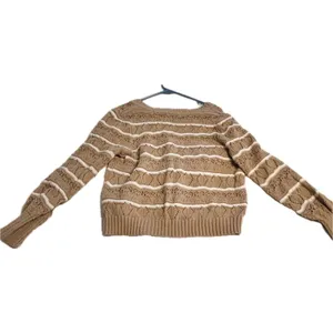 Cato XL Brown White Cable-Knit Striped Button Cardigan Sweater thumbnail 3