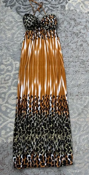 Chesley Y2K Halter Leopard Paisley Print Maxi Dress Small thumbnail 1