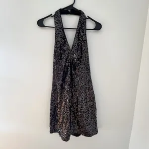 SHO by Tadashi Shoji Sleeveless Black‎ Sequin Halter Dress Size M thumbnail 2