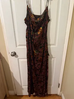 Lulus Brown Floral Cowl Neck Maxi Dress Size L thumbnail 2