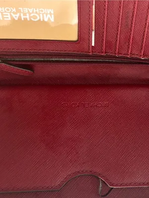 Michael Kors Wine Saffiano Leather Wallet with Gold Logo thumbnail 3