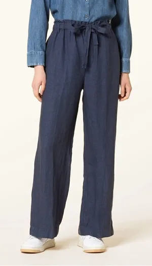 Polo Ralph Lauren Linen Drawstring Wide Leg Pants Denim Blue Small‎ Paperbag thumbnail 1