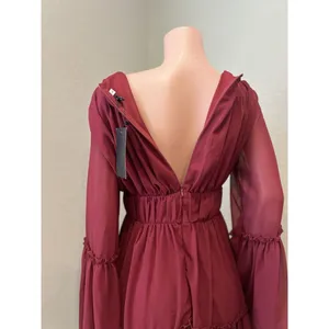 MISS ORD CUTE Ruffle Pintuck Dres Sz L WINE Maroon Romantic Cottagecore NWT #125 thumbnail 2