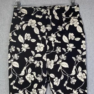 Chico's Floral Slim Ankle‎ Pants Women's Size 2R (US 12)Black Cream Stretch EUC thumbnail 3