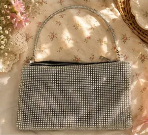 Source Unknown Silver Rhinestone Mesh Shoulder Bag Y2K Evening Purse Sparkly Wedding Party thumbnail 1