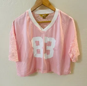 Pink Lace Jersey Crop Top thumbnail 1