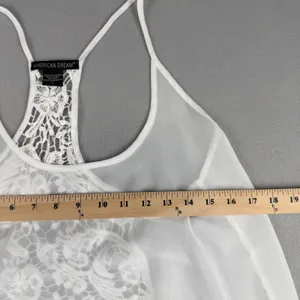 American Dream Womens White Lace Racerback Tank Top Sheer Flowy Boho Size L thumbnail 3