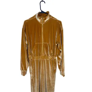 Fabletics Womens Velour Quarter Zip Jumpsuit Mustard Gold M thumbnail 2