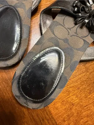Coach Womens 8.5 M Suki Fringe Flower Sandals A8123 Skye Patent Black/Chesnut thumbnail 6